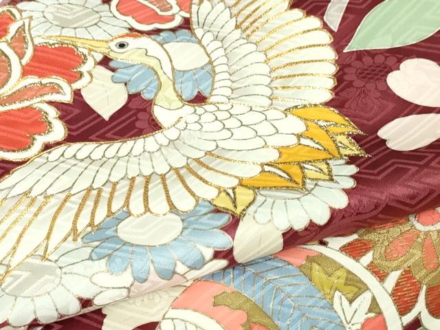 平和屋本店●極上 創業460年・千總 振袖 駒刺繍 飛鶴宝尽くし花文 濃紅色地 金彩 松坂屋扱い 逸品 DZAA6034kh5