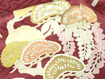 平和屋本店●極上 創業460年・千總 振袖 駒刺繍 飛鶴宝尽くし花文 濃紅色地 金彩 松坂屋扱い 逸品 DZAA6034kh5