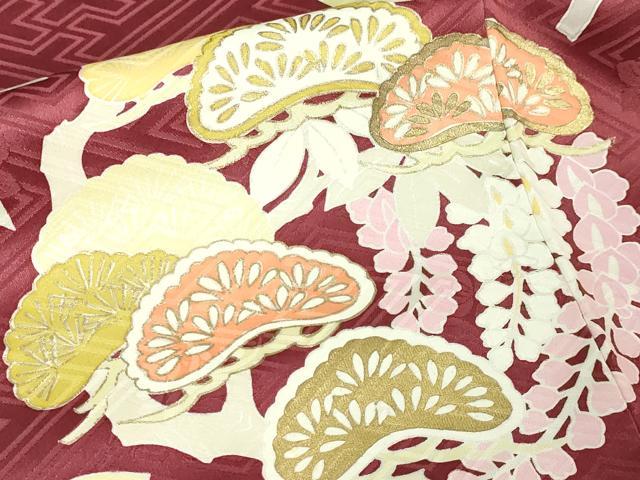 平和屋本店●極上 創業460年・千總 振袖 駒刺繍 飛鶴宝尽くし花文 濃紅色地 金彩 松坂屋扱い 逸品 DZAA6034kh5