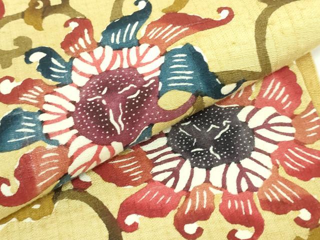 平和屋本店●極上 江戸紅型 九寸名古屋帯 紬地 花唐草 逸品 DZAA6058kh5