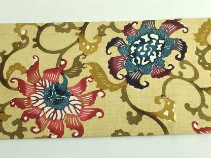 平和屋本店●極上 江戸紅型 九寸名古屋帯 紬地 花唐草 逸品 DZAA6058kh5