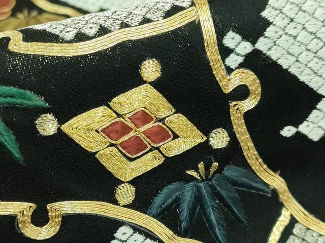 平和屋本店■極上　六通柄袋帯　駒刺繍　総刺繍　雪輪宝尽くし　黒地　金糸　逸品　DZAA6065kh5