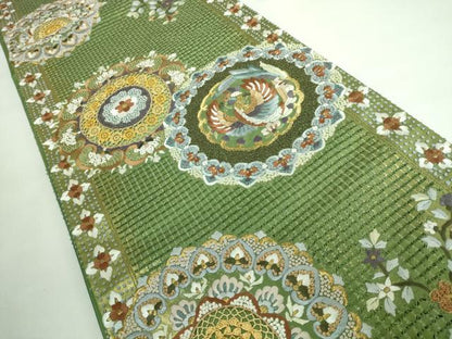平和屋本店■極上　中国三大刺繍　スワトウ相良刺繍　総刺繍　六通柄袋帯　正倉院鳳凰花文　金糸　逸品　未使用　DZAA6068kh5