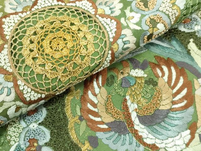 平和屋本店■極上　中国三大刺繍　スワトウ相良刺繍　総刺繍　六通柄袋帯　正倉院鳳凰花文　金糸　逸品　未使用　DZAA6068kh5