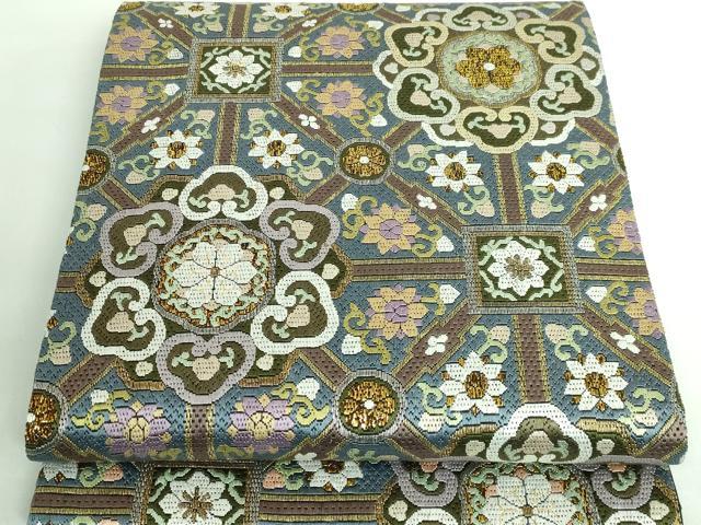 平和屋本店■極上　全通柄袋帯　総刺繍　絽刺し　蜀江花文　金糸　逸品　未使用　DZAA6073kh5
