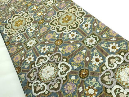 平和屋本店■極上　全通柄袋帯　総刺繍　絽刺し　蜀江花文　金糸　逸品　未使用　DZAA6073kh5