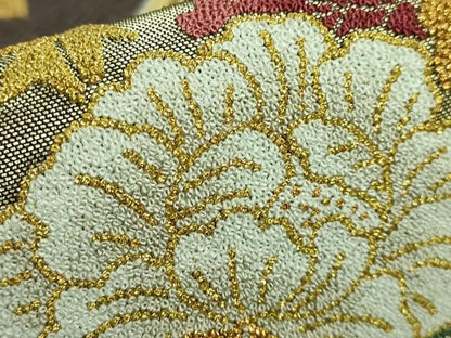 平和屋本店■極上 俵屋 人間国宝 喜多川平朗  有職織物 中国三大刺繍 相良刺繍 総刺繍 六通柄袋帯 雪持ち笹 格天井花文  逸品 DZAA6076kh5
