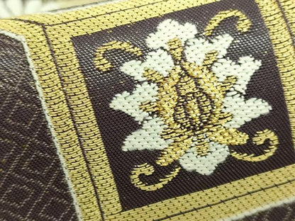 平和屋本店■極上 俵屋 人間国宝 喜多川平朗  有職織物 中国三大刺繍 相良刺繍 総刺繍 六通柄袋帯 雪持ち笹 格天井花文  逸品 DZAA6076kh5