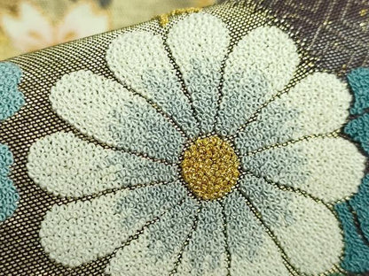 平和屋本店■極上 俵屋 人間国宝 喜多川平朗  有職織物 中国三大刺繍 相良刺繍 総刺繍 六通柄袋帯 雪持ち笹 格天井花文  逸品 DZAA6076kh5