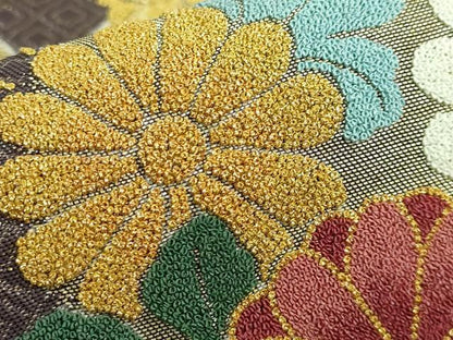 平和屋本店■極上 俵屋 人間国宝 喜多川平朗  有職織物 中国三大刺繍 相良刺繍 総刺繍 六通柄袋帯 雪持ち笹 格天井花文  逸品 DZAA6076kh5
