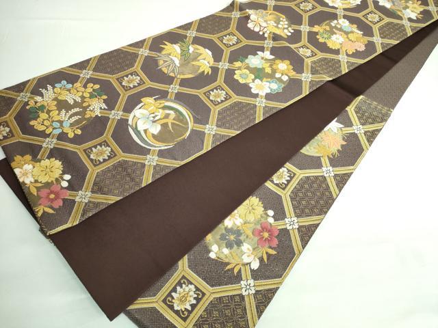 平和屋本店■極上 俵屋 人間国宝 喜多川平朗  有職織物 中国三大刺繍 相良刺繍 総刺繍 六通柄袋帯 雪持ち笹 格天井花文  逸品 DZAA6076kh5