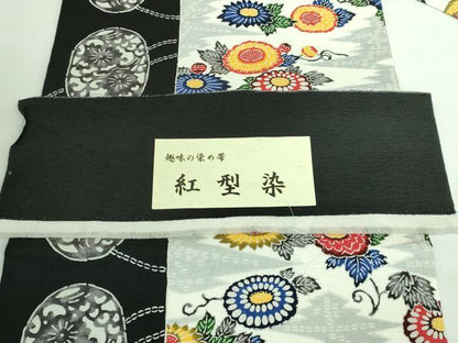 平和屋本店●極上 九寸名古屋帯 紅型染 菊 証紙付き 逸品 DZAA6080kh5