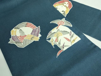 平和屋本店■極上　人間国宝　芹沢圭介一番弟子　下平清人　九寸名古屋帯　型絵染　飛鳥　錆鉄御納戸色地　逸品　DZAA6093kh5