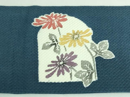 平和屋本店■極上　人間国宝　芹沢圭介一番弟子　下平清人　九寸名古屋帯　型絵染　飛鳥　錆鉄御納戸色地　逸品　DZAA6093kh5