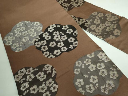 平和屋本店●極上 洛風林 工芸帯地 九寸名古屋帯 梅 黒茶色地 銀糸 逸品 DZAA6099kh5