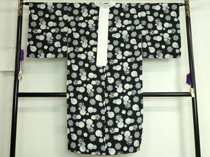 平和屋本店■上質な長襦袢　無双仕立て　雪輪花文　黒地　逸品　未使用　DZAA6108kh5