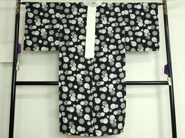 平和屋本店■上質な長襦袢　無双仕立て　雪輪花文　黒地　逸品　未使用　DZAA6108kh5