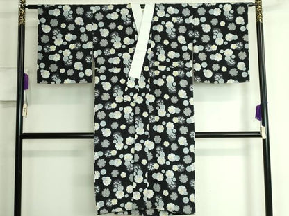 平和屋本店■上質な長襦袢　無双仕立て　雪輪花文　黒地　逸品　未使用　DZAA6108kh5