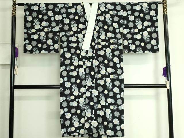 平和屋本店■上質な長襦袢　無双仕立て　雪輪花文　黒地　逸品　未使用　DZAA6108kh5