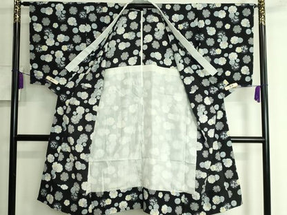 平和屋本店■上質な長襦袢　無双仕立て　雪輪花文　黒地　逸品　未使用　DZAA6108kh5