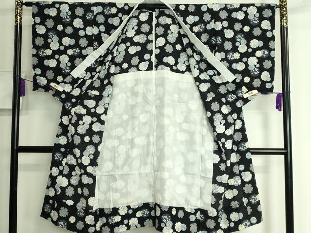 平和屋本店■上質な長襦袢　無双仕立て　雪輪花文　黒地　逸品　未使用　DZAA6108kh5
