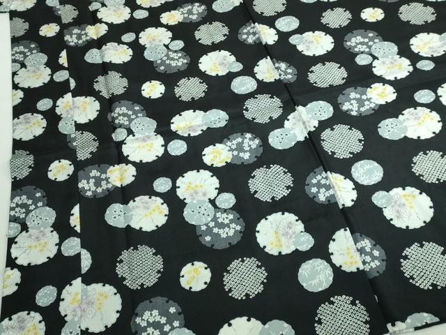 平和屋本店■上質な長襦袢　無双仕立て　雪輪花文　黒地　逸品　未使用　DZAA6108kh5