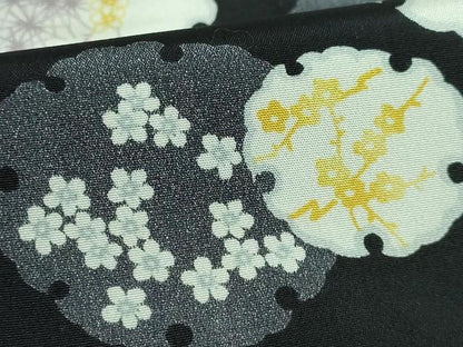 平和屋本店■上質な長襦袢　無双仕立て　雪輪花文　黒地　逸品　未使用　DZAA6108kh5