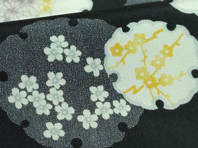 平和屋本店■上質な長襦袢　無双仕立て　雪輪花文　黒地　逸品　未使用　DZAA6108kh5