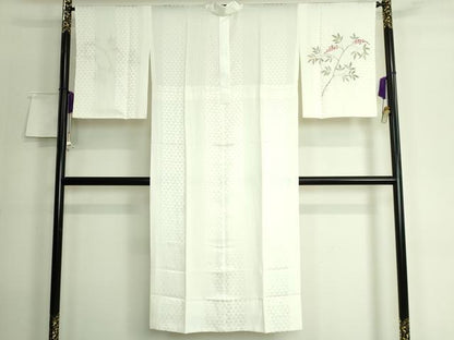 平和屋本店●上質な長襦袢 無双仕立て 南天枝葉文 反端付き 逸品 DZAA6115kh5