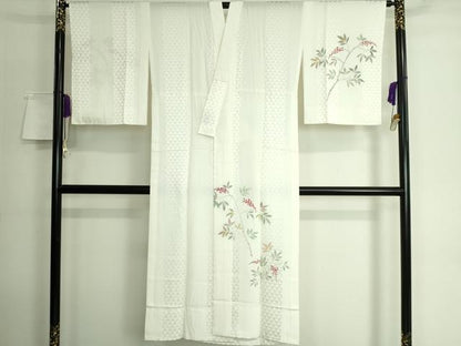 平和屋本店●上質な長襦袢 無双仕立て 南天枝葉文 反端付き 逸品 DZAA6115kh5