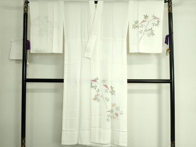 平和屋本店●上質な長襦袢 無双仕立て 南天枝葉文 反端付き 逸品 DZAA6115kh5