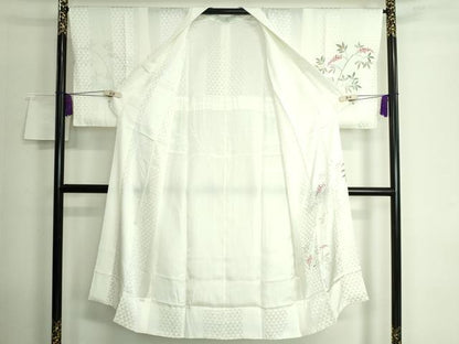 平和屋本店●上質な長襦袢 無双仕立て 南天枝葉文 反端付き 逸品 DZAA6115kh5