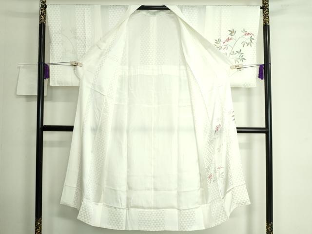 平和屋本店●上質な長襦袢 無双仕立て 南天枝葉文 反端付き 逸品 DZAA6115kh5