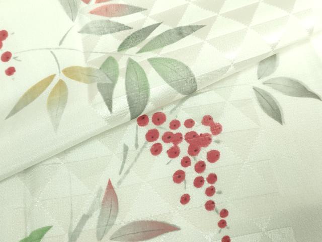 平和屋本店●上質な長襦袢 無双仕立て 南天枝葉文 反端付き 逸品 DZAA6115kh5