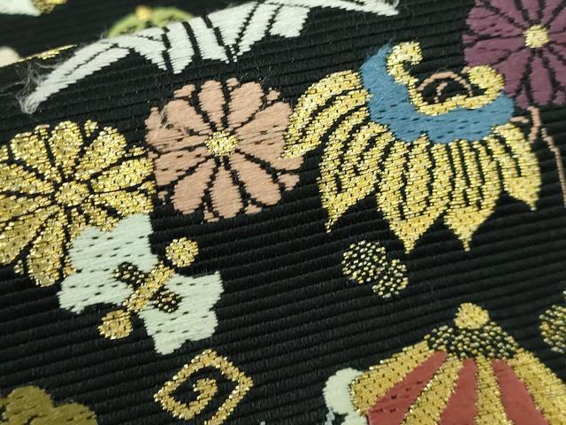 平和屋本店●極上 西陣の老舗 1782年創業 山下織物 六通柄袋帯 唐織 宝尽くし小袖 黒地 金糸 逸品 DZAA6151kh5