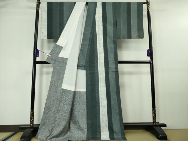平和屋本店■極上　石川県指定無形文化財　牛首紬　白山工房　手織り　訪問着　杢目しぼり　縞　証紙付き　逸品　DZAA6162kh5