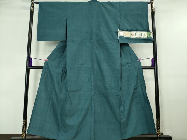 平和屋本店■極上　結城紬　単衣　奥順謹製　はたおり娘　色無地　高麗納戸色　やまと誂製　証紙付き　逸品　DZAA6164kh5
