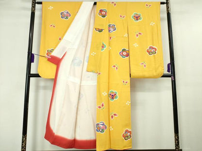 平和屋本店■極上　女の子　十三参り　子供　祝着　兎　舞蝶　ぽっくり　花　金彩　逸品　DZAA6170kh5