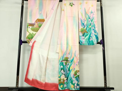 平和屋本店∵極上 女の子 十三参り 子供 祝着 メルヘン 風景花文 鈴蘭 暈し染め 金彩 逸品 未使用 DZAA6171kh5