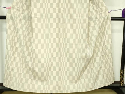 平和屋着物▽極上 本塩沢 単衣 市松文様 証紙付き 逸品 DZAA6174kh6