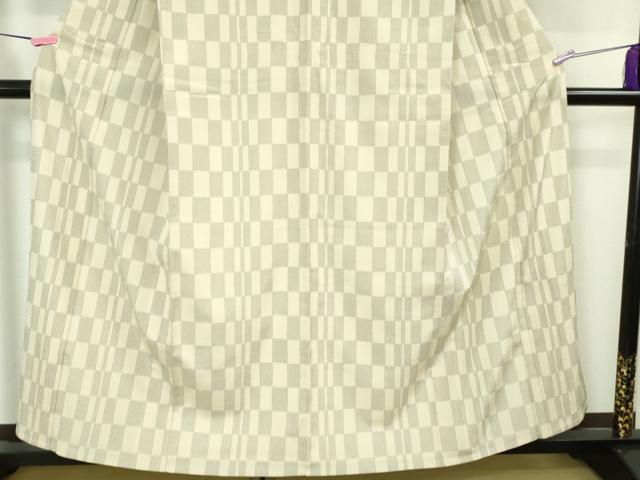 平和屋着物▽極上 本塩沢 単衣 市松文様 証紙付き 逸品 DZAA6174kh6