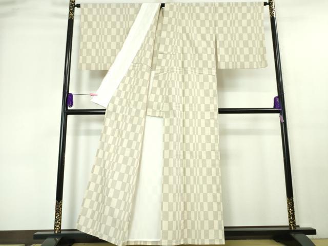 平和屋着物▽極上 本塩沢 単衣 市松文様 証紙付き 逸品 DZAA6174kh6
