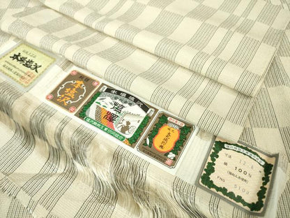 平和屋着物▽極上 本塩沢 単衣 市松文様 証紙付き 逸品 DZAA6174kh6