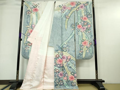 平和屋本店■極上　名門　藤娘きぬたや・総絞り　振袖・長襦袢(無双仕立て)セット　草花文　暈し染め　逸品　DZAA6179kh5