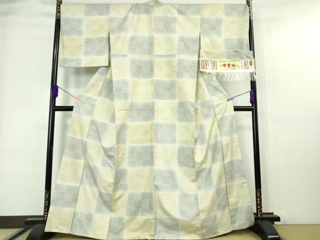 平和屋本店■極上　石川県指定無形文化財　牛首紬　白山工房　手織り　市松文様　証紙付き　逸品　DZAA6181kh5