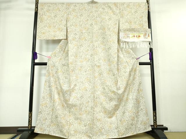 平和屋本店■極上　石川県指定無形文化財　牛首紬　白山工房　手織り　草花文　証紙付き　逸品　未使用　DZAA6189kh5