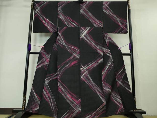 平和屋本店■極上　小紋　単衣　お召地　霞文　黒地　逸品　DZAA6205kh5