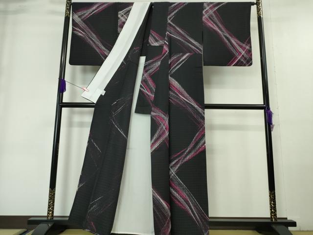 平和屋本店■極上　小紋　単衣　お召地　霞文　黒地　逸品　DZAA6205kh5