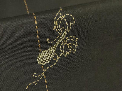 平和屋本店●極上　紬屋吉平　玉糸手織　一徳紬　刺繍　刺し子　瓢箪　証紙付き　逸品　DZAA6218kh6