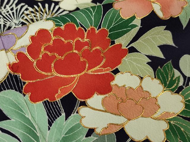 平和屋本店■極上　創業460年・千總　振袖　駒刺繍　立波花松文　鉄紺色地　金彩　松坂屋扱い　逸品　DZAA6222kh5